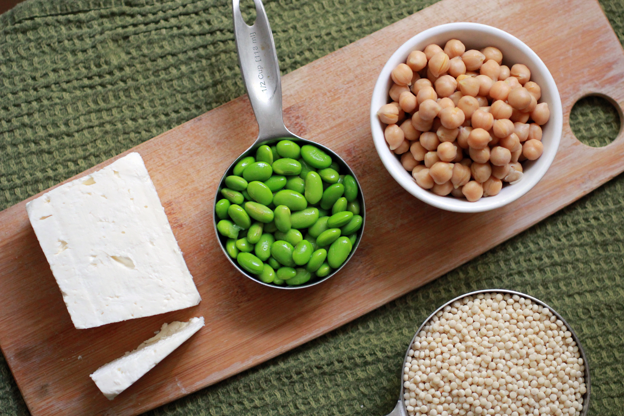 feta, edamame and chickpeas