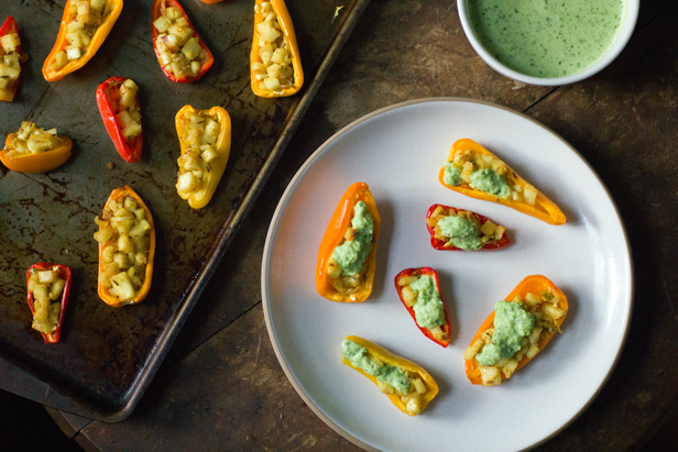 Paneer Stuffed Mini Peppers with Green Pea Chutney