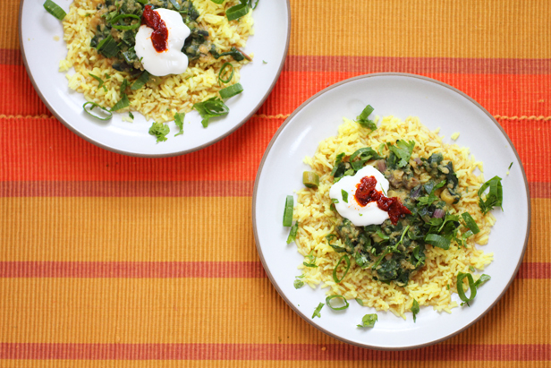 rainbow chard and scallion lentils