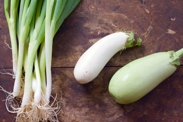 Scallions and eggplants