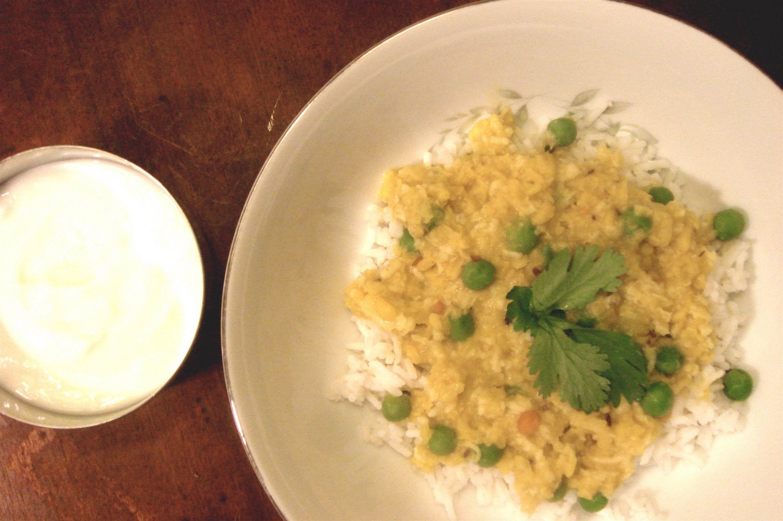 moong dal with coconut, ginger and peas